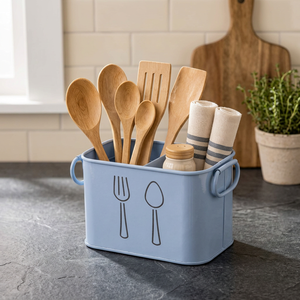 Portacubiertos de hierro azul mate con diseño de tenedor y cuchara, hecho a mano en India - Product Image 1