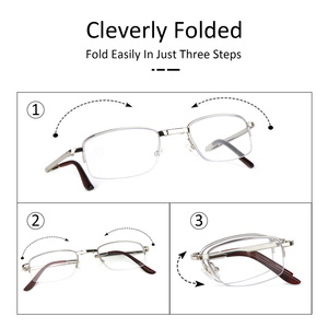 Designer <strong>Mini</strong> Square Retractable Temples Anti Blue Light Blocking Metal Mens Folding <strong>Reading</strong> <strong>Glasses</strong> With Case for Man - Product Image 6