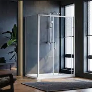バスルーム防水ブラックフレームウェットルームリサイクル強化ガラスシャワーウォールパネル