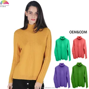 Factory Custom Winter Clothes Luxury 100% Wool Turtleneck Sleeve Cable Women's Sweaters