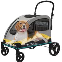 Poussette tout-terrain XL Extra Large à deux mains et 4 roues pour 2 chiens de taille moyenne Qualité supérieure en matériau Oxford
