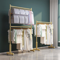 Porte-vêtements double couche sur pied en fer forgé, séchoir de balcon simple et robuste