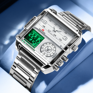 Premium Mens All Gold Watch LED Digital Analog Hybrid Wristwatch Multi Dial Stainless Steel Band Fashion Watch - Product Image 4