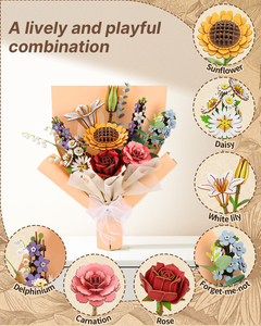 395 Pcs DIY Wooden Flower Bouquet Kit, 3D Puzzle Sunflower Rose Lily Flower Set for Adults Kids 8+, Unique DIY Gift Home Decor - Product Image 3