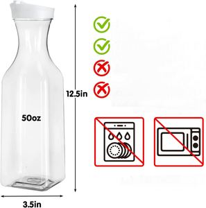 Bouteille de boisson en plastique transparente personnalisée en gros, pichet à base carrée, contenants pour jus et lait, carafe à eau avec couvercle à rabat - Product Image 3