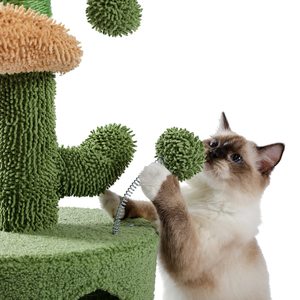 Perchas de felpa y bolas esponjosas para mascotas trepadoras, árboles modernos para gatos y rascador, árbol de madera para gatos Ca de 32 pulgadas, árbol de madera para gatos de Cactus - Product Image 4