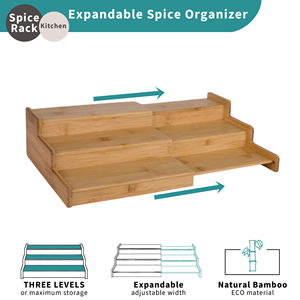 ชั้นวางเครื่องเทศไม้ไผ่แบบขยายได้ 3 ชั้น สำหรับตู้ครัว ตู้เก็บของ ตู้กับข้าว - Product Image 3