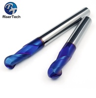 Fraise à bout sphérique en carbure de tungstène HRC55 HRC65, revêtement nano bleu, 4 flûtes, 2 flûtes, tige de 6 mm
