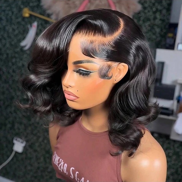 Wholesale Raw Brazilian Hair HD Lace Front Human Hair Body Wave Short Bob Wig Virgin Hair Glueless Bob Wigs for Black Women