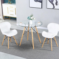 Table à manger ronde en verre trempé de style nordique, pieds en bois, table de cuisine pour la maison, café, restaurant