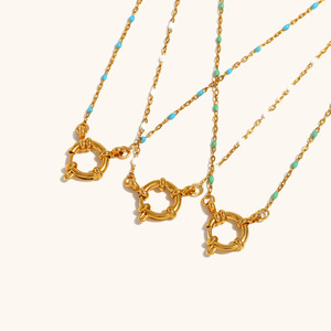 שרשרת תכשיטים ללא נירוסטה מצופה זהב 18 קראט שרשרת אבזם חרוזים צבעוניים שרשראות אופנה diy - Product Image 1