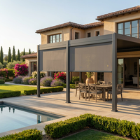 Pergola murale en aluminium avec volets électriques réglables et pare-soleil imperméable, pour espaces de vie extérieurs
