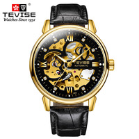 Montre mécanique pour homme TEVISE T869, boîtier en alliage, bracelet en cuir, verre minéral renforcé, cadran lumineux, montre-bracelet décontractée et tendance