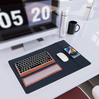 Tapis de bureau en cuir PU avec logo personnalisé, grande taille, pour la maison et le bureau, avec lumière LED RGB, charge sans fil rapide 15W, tapis de souris anti-rayures