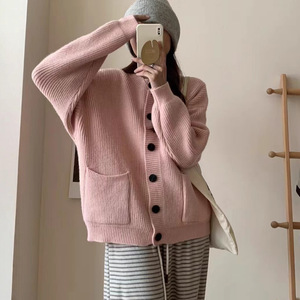 JAC22 D18006 <span class=keywords><strong>Cardigan</strong></span> en tricot uni décontracté pour femme, nouveau pull anti-boulochage - Product Image 2