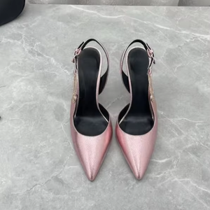 Sandales de luxe pour femmes à talons aiguilles, en cuir véritable, à bout pointu, avec boucle, rehaussantes, sexy, de marque - Product Image 5