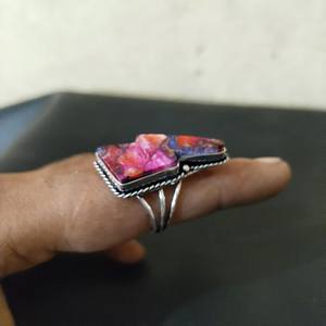 Bague déclaration pierre précieuse rose violet argent Sterling éclair Boho bijoux Unique fait à la main Artisan anneau pour les femmes - Product Image 4