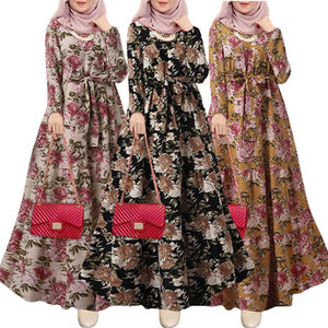 Elegante Abito Musulmano Floreale da Donna, Vestito Stampato, Caftano Turco, Abaya Hijab, Vestito con Cintura, <span class=keywords><strong>Abbigliamento</strong></span> <span class=keywords><strong>Islamico</strong></span> <span class=keywords><strong>Femminile</strong></span> - Product Image 1