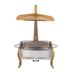 Plat de service rectangulaire doré de luxe professionnel pour buffet, <span class=keywords><strong>chauffe</strong></span>-plats, avec couvercle doré, ensemble de réchauds suspendus effet martelé - Product Image 6