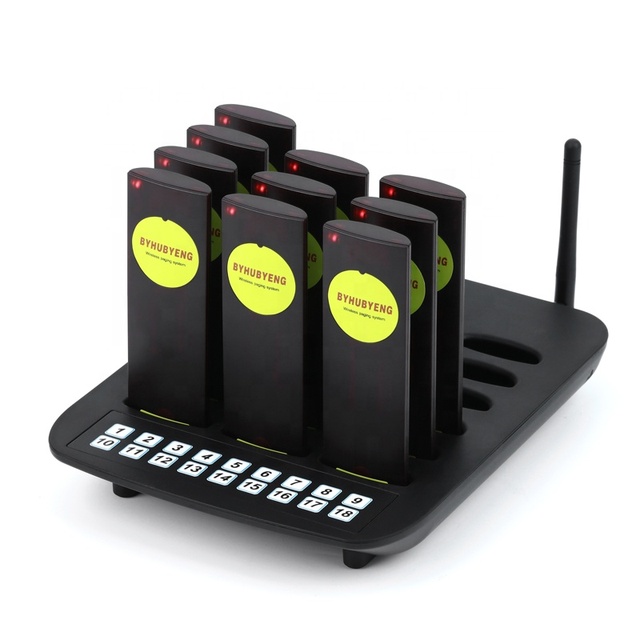 Cafe Take Food to Use Queue Paging Vibrating Long Range 1 Base 18 Buzzers Wireless Coaster Calling Pager System for Restaurant