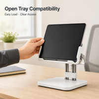 Ayarlanabilir ABS Masaüstü Tablet Standı, Çift Kılavuz Raylı Açık Tepsi Tutucu, Oyun İçin OEM/ODM Özel Renkli Logo Markaları Distribütörleri