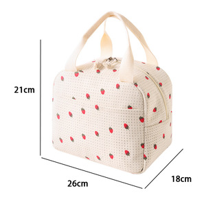 Portable Insulated Lunch Bag Corduroy Strawberry Pattern With Ice Pack For Work Casual Style - Product Image 5