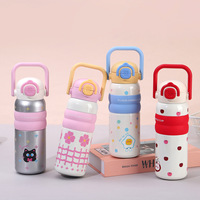 Bouteille d'eau isotherme à double paroi en acier inoxydable 316, 20 oz, avec poignée, design mignon, anti-fuite, pour enfants et école