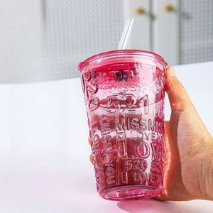 High Appearance Horizontal <b>Straw</b> Three-Dimensional Relief Glass Double <b>Drink</b> Fashion Beautiful Water Bottle Juice Cup - Product Image 6