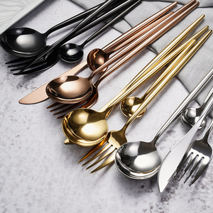 Ensemble de couverts en acier inoxydable 304, finition miroir, or rose, argent, noir, design moderne pour la table à manger - Product Image 1