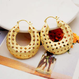 GDJWRI, pendiente hueco de aro de cobre africano de alta calidad, joyería, pendientes grandes chapados en oro, pendientes rellenos de oro <span class=keywords><strong>E635</strong></span> - Product Image 2