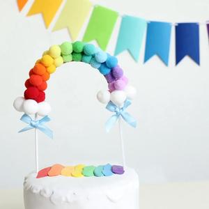 Décoration de gâteau INS Arc-en-ciel, pompons roses et bleus, nuage, drapeaux de gâteau, joyeux <span class=keywords><strong>anniversaire</strong></span>, fournitures de fête - Product Image 2
