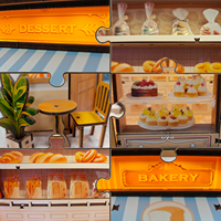 Kit de Casa de Muñecas de Madera Interactiva para Armar, Miniatura de Panadería, Modelo 3D con Piezas Móviles y Luces LED para Niños y Adultos