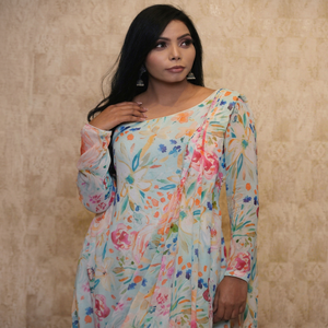 Vestido Maxi con Estampado Floral y Hombros Descubiertos, Mangas Tipo Kimono, Túnica Holgada de Georgette, Cintura Imperio, Estilo Romántico de Verano - Product Image 1