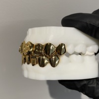 Grillz personnalisés en argent S925 plaqué or avec signe dollar sculpté, pour dents supérieures et inférieures, bijoux hip-hop