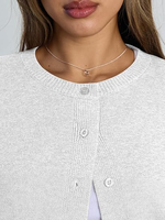 Chemisier/Blouse en maille gris clair pour femme, coupe courte, boutonné, manches longues, anti-boulochage, style vintage, fin, décontracté, idéal pour l'été et le bureau, parfait pour la superposition