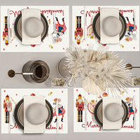 Ensemble de 4 sets de table imprimés Casse-Noisette Joyeux Noël, 12 x 18 pouces, en polyester, résistants aux plis, pour la décoration de table de fête