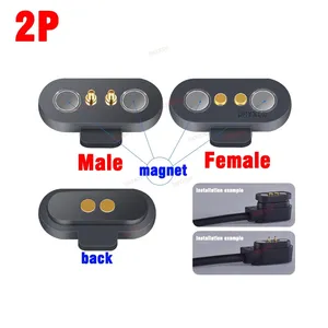 Jarra magnética pogo pin 2 pinos 2.5mm, sonda feminina e masculina para headset smart watch