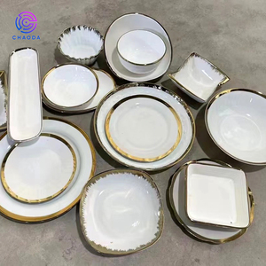 Bộ đồ ăn sứ cao cấp viền vàng trắng, giá sỉ rẻ năm 2025, đặt làm theo yêu cầu, dùng cho nhà hàng và gia đình - Product Image 1