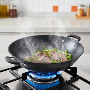 Wok <span class=keywords><strong>en</strong></span> fonte de 32 cm avec revêtement antiadhésif <span class=keywords><strong>en</strong></span> <span class=keywords><strong>pierre</strong></span> Maifan, double poignée, capacité de 18 L, pour cuisinière à gaz - Product Image 5