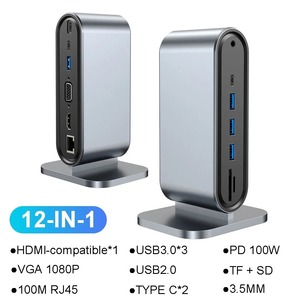 Base de Conexión Tipo C 12 en 1, USB 3.0, RJ45, Lector de Tarjetas TF y SD, Carga PD, HDTV 4K, VGA, 3.5mm, USB C para Macbook, Laptop, <span class=keywords><strong>PC</strong></span>, <span class=keywords><strong>Hub</strong></span> Tipo C - Product Image 1