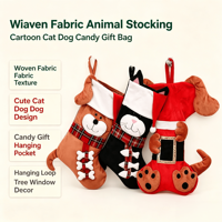 Décorations de Noël écologiques, douces et modernes, tissées, en forme d'animaux (chats, chiens), chaussettes, pendentifs d'arbre, sacs à bonbons, pour vitrine