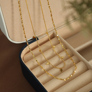 French Double Layered <b>Star</b> Necklace Gold Zinc Alloy Minimalist Elegant Clavicle Chain <b>Light</b> Luxury Style - Product Image 3