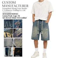 Shorts en jean déchirés pour hommes, taille mi-haute, semi-élastiques, grande taille, style décontracté, streetwear vintage, qualité de luxe pour l'été