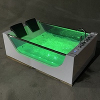 Baignoire autoportante en acrylique pour adultes, écologique, 2 personnes, avec paroi latérale en verre, massage à bulles d'air et oreiller – Offre Spéciale