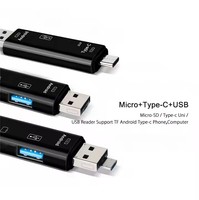 Lector de tarjetas multifunción 5 en 1, adaptador USB2.0 OTG, tarjeta de memoria TF, adaptador de unidad Flash USB tipo C para computadora Android