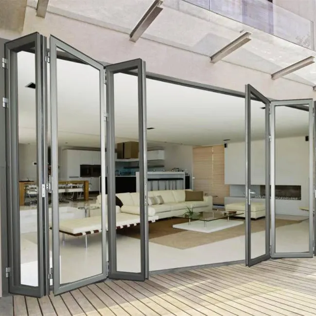 Puerta de Granero plegable de vidrio alto plegable 2024, puerta corredera de petición de vidrio plegable, puerta plegable de aluminio para casa