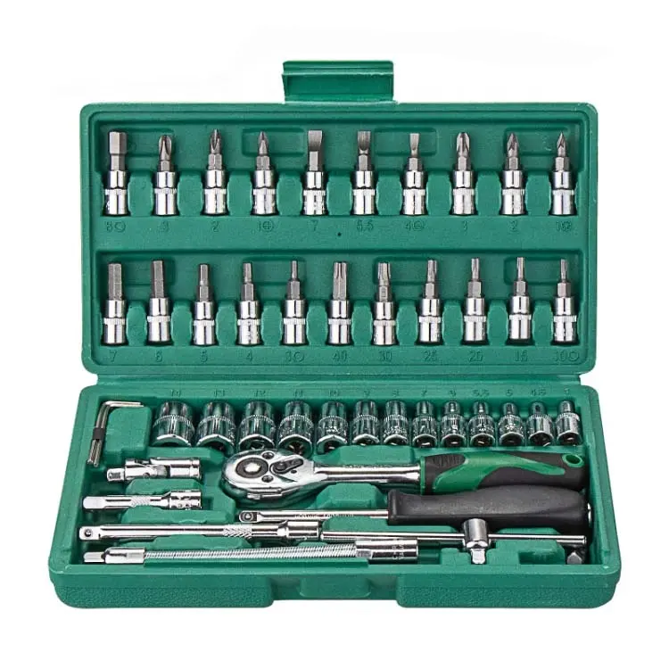 46 pcs Professional Heavy Duty Hand Tools Portable Auto Car Repair Kit Ratchet Socket Wrench Set With Blow Case