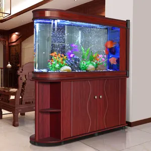 Yeni çin tarzı mermi U şeklinde cam balık tankı çok fonksiyonlu köşe akvaryum büyük alt filtre oturma odası