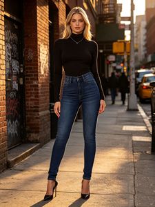 Jeans slim coréens pour le quotidien, effet délavé rétro, leggings élastiques, look mince et élancé, pantalon en denim pour femme - Product Image 1