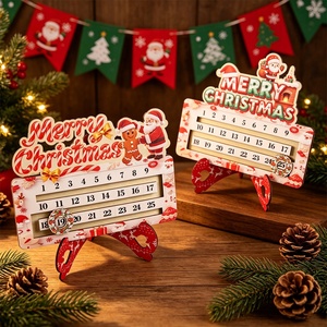 Calendario Natalizio in Legno Fatto a Mano, Ornamento per il Conto alla Rovescia dei 25 Giorni, Stile Albero di <span class=keywords><strong>Natale</strong></span>, Scatola Rettangolare con Disegni Cartoon - Product Image 1